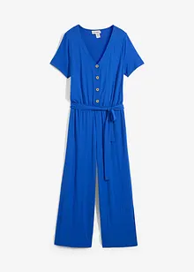 Jersey jumpsuit met V-hals, korte mouw, bonprix