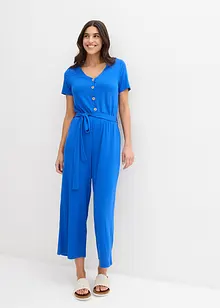 Jersey jumpsuit met V-hals, korte mouw, bonprix