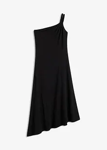 Jersey jurk met asymmetrische zoom en knoopdetail op de schouder, bonprix