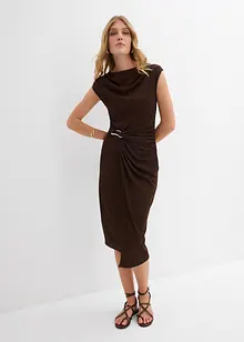 Gedrapeerde midi jurk in een geribde look, bonprix
