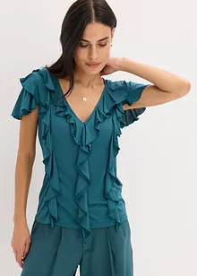 Shirt met volants van een zachte modal-mix, bonprix