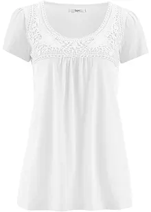 Katoenen shirt met kant, korte mouw, bonprix