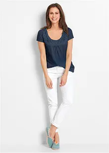 Katoenen shirt met kant, korte mouw, bonprix