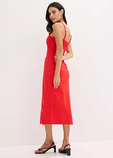 Midi-jurk van stevige jersey met smokinzet en split, bonprix