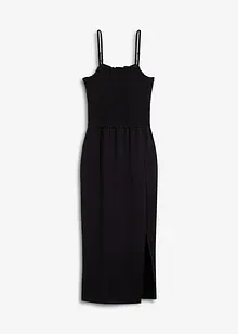 Midi-jurk van stevige jersey met smokinzet en split, bonprix