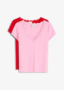 Geribd shirt met kanten detail (set van 2), bonprix