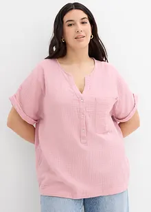 Mousseline blouse met knoopsluiting en zak, bonprix