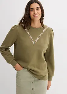 Sweater met borduursel van katoenmix, bonprix