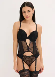 Bustier met beugels en string met elegant borduurwerk (2-dlg set), bonprix