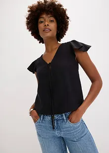 Blouse met volantmouwen in een glanzende look, bonprix