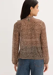 Mesh shirt met volant en strikhals, bonprix