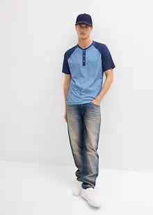 Henley shirt met korte mouwen in gewassen look van puur biologisch katoen, bonprix