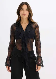 Transparante blouse met kant, bonprix