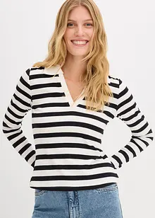Geribd poloshirt met lange mouwen, bonprix
