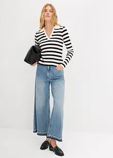 Geribd poloshirt met lange mouwen, bonprix