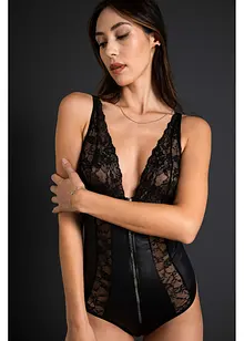 Stringbody ouvert in wetlook met ritssluiting, bonprix
