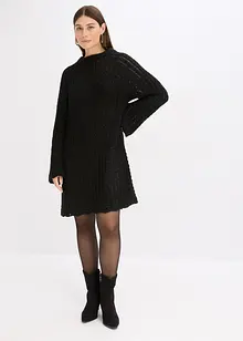 Gebreide minijurk met satijnen strik en pailletten, bonprix