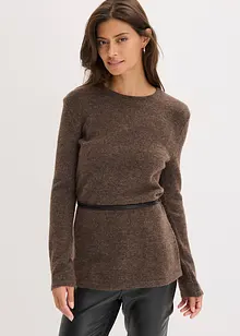 Gebreid shirt met wol en strikbandje van imitatieleer, bonprix