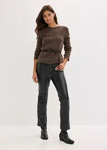 Gebreid shirt met wol en strikbandje van imitatieleer, bonprix