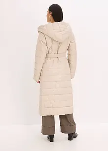 Waterafstotende lange gewatteerde jas met imitatiewolkraag en strikceintuur (2-dlg.), bonprix