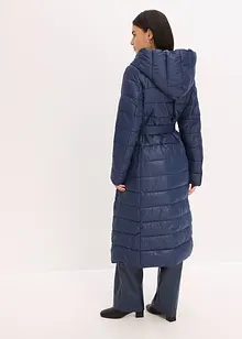 Waterafstotende lange gewatteerde jas met imitatiewolkraag en strikceintuur (2-dlg.), bonprix