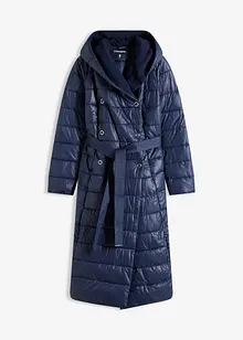 Waterafstotende lange gewatteerde jas met imitatiewolkraag en strikceintuur (2-dlg.), bonprix