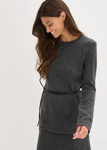 Gebreid shirt met wol en strikbandje van imitatieleer, bonprix