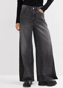 Wide leg jeans high waist met inzetstuk, bonprix