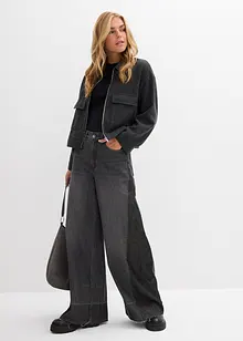 Wide leg jeans high waist met inzetstuk, bonprix