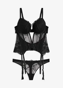 Bustier met beugels en string met elegant borduurwerk (2-dlg set), bonprix