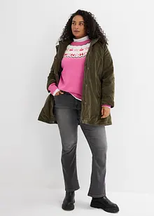 Warme corduroy parka met teddy voering in capuchon, A-lijn, bonprix
