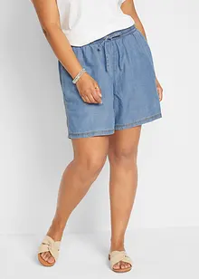 Lichte denim short met linnen en comfortband, extra wijd, bonprix