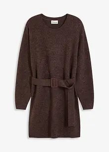 Korte gebreide jurk met zachte wol en riem, bonprix