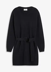 Korte gebreide jurk met zachte wol en riem, bonprix