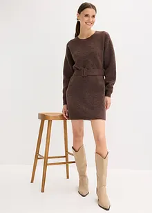 Korte gebreide jurk met zachte wol en riem, bonprix
