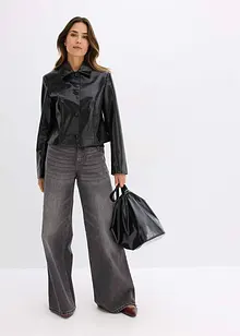 Cropped jasje van imitatieleer met glanzend krokodillenmotief, bonprix