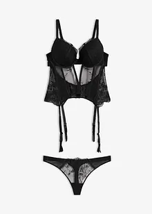 Bustier met beugels en string met elegant borduurwerk (2-dlg set), bonprix