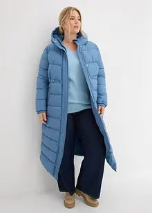 Lange, gewatteerde jas met capuchon, bonprix