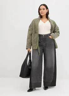 Wide leg jeans high waist met inzetstuk, bonprix