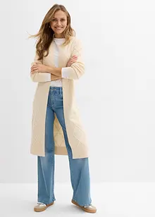 Lang gebreid vest met kabelpatroon, bonprix