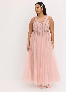 Maxi jurk van fijne tule met paillettenborduursel, bonprix