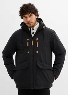 Gewatteerde parka met capuchon en imitatieleer, bonprix