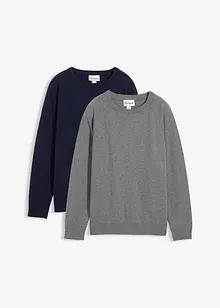 Fijn gebreide trui van puur katoen (set van 2), bonprix