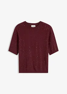 Fijngebreide trui met halflange mouwen en glittersteentjes, bonprix