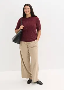 Fijngebreide trui met halflange mouwen en glittersteentjes, bonprix