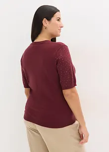 Fijngebreide trui met halflange mouwen en glittersteentjes, bonprix