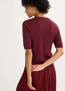 Fijngebreide trui met halflange mouwen en glittersteentjes, bonprix