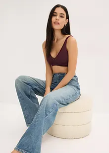 Geribde bralette met biologisch katoen en kant, bonprix