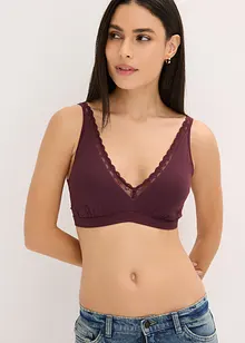 Geribde bralette met biologisch katoen en kant, bonprix