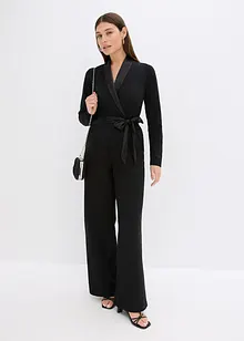 Jumpsuit van gestructureerde crêpe en satijnen inzetstuk, bonprix